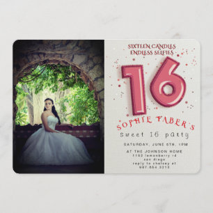 Foil Balloon Sweet Sixteen Birthday Party Invitation