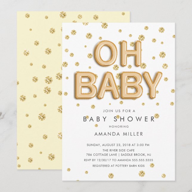Foil Balloons Oh Baby Neutral Shower Invitations (Front/Back)