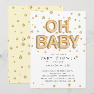 Foil Balloons Oh Baby Neutral Shower Invitations