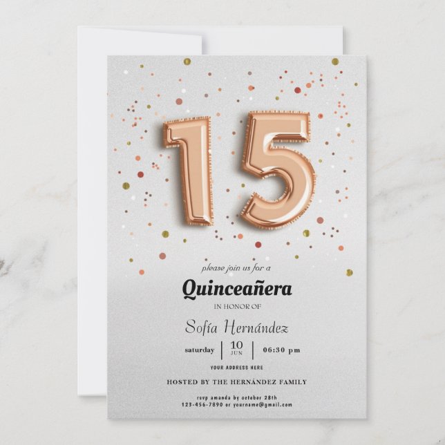 Foil Balloons Quinceañera Invitation (Front)