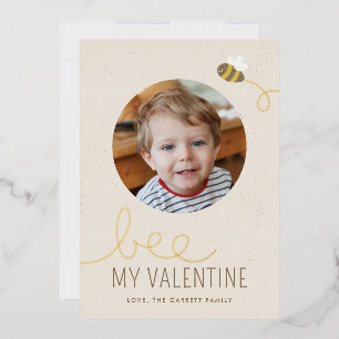 Foil Bee My Valentine Holiday Photo Card - Beige