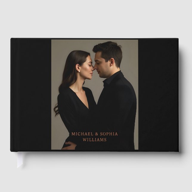 Foil Black Guest Book Simple Photo Elegant (Front)