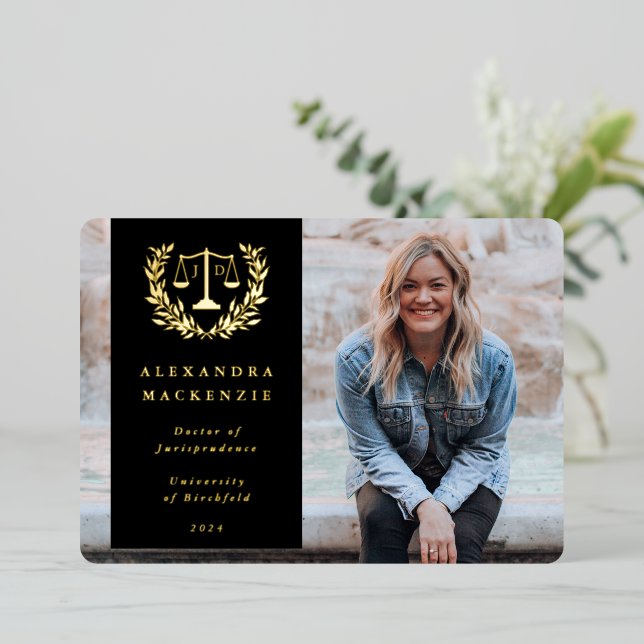 Foil/Black JD Law Scales Graduation Announcement (Standing Front)