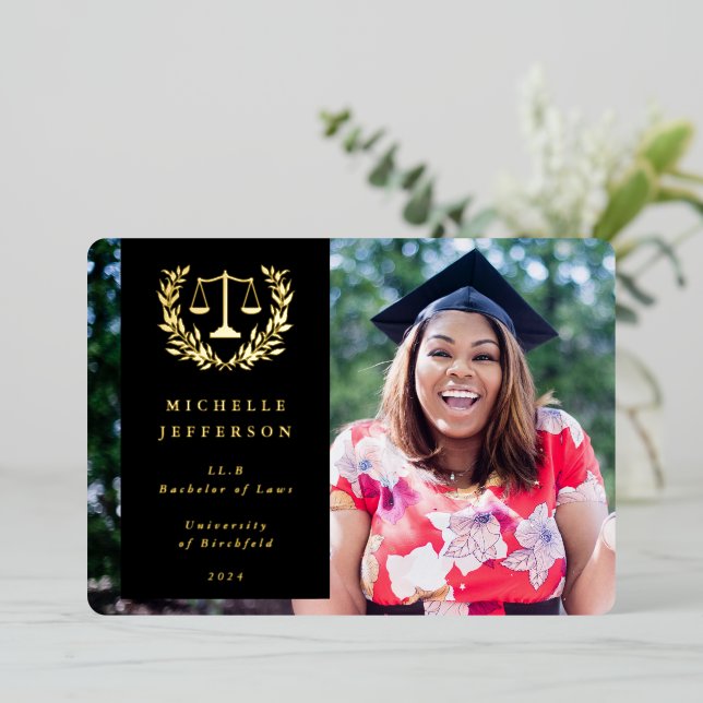 Foil + Black Law School Graduation Announcement (Standing Front)