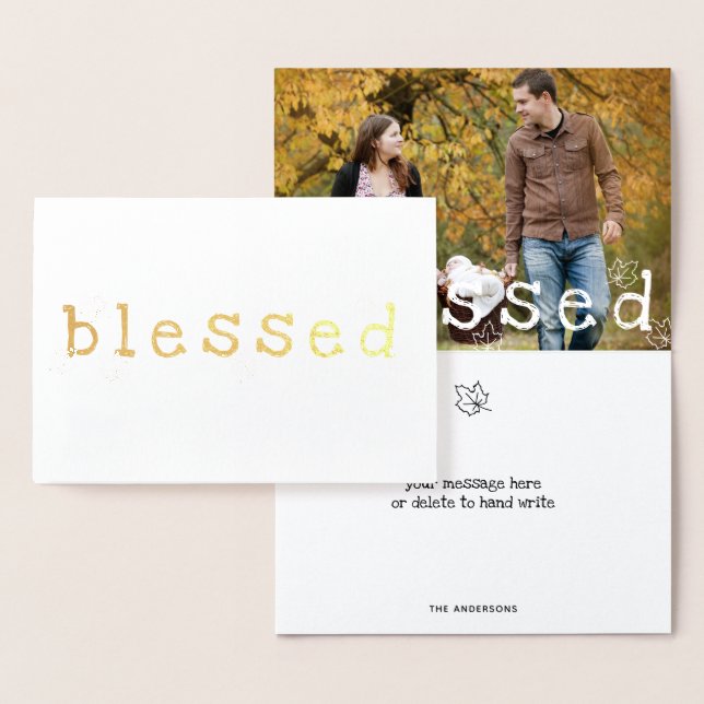 Foil Blessed Maple Leaves Thanksgiving Greeting Card (Display)
