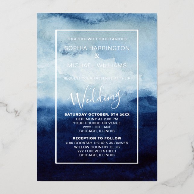 Foil Blue Watercolor Editable Template Photograph (Front)