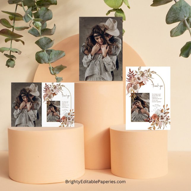 Foil Boho Cowboy & Bride Wedding Thank You Card  (Western elegance, heartfelt thanks.)