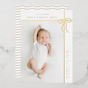 foil bow and lines cute portrait single photocard holiday card