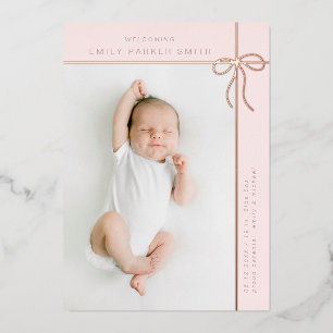 foil bow and lines cute portrait single photocard holiday card