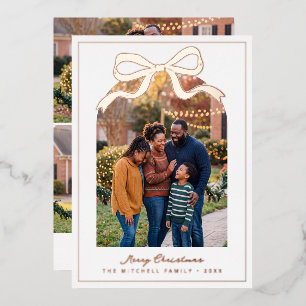 Foil Bow Merry Christmas Arched Family Photo Holiday Card