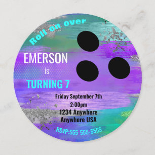 FOIL BOWLING BALL, bowling, Glow birthday glitter Invitation