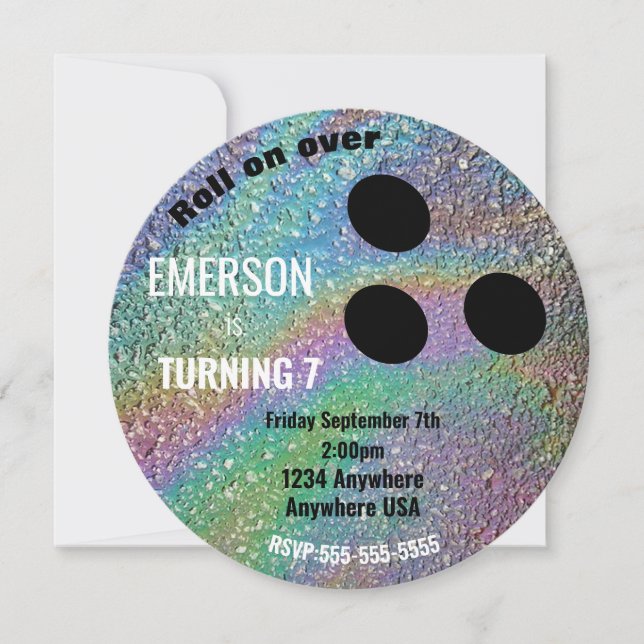 FOIL BOWLING BALL, bowling, Glow birthday party Invitation (Front)