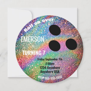 FOIL BOWLING BALL, bowling, Glow birthday party Invitation