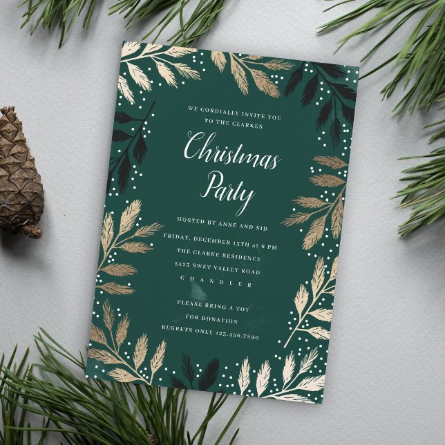 Foil Branch Frame Christmas Party Invitation (Creator Uploaded)