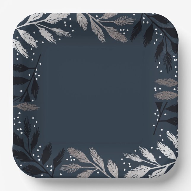 Foil Branches Christmas Party  Paper Plate (Front)