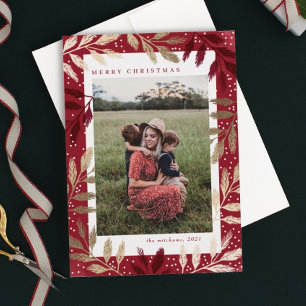 Foil Branches Merry Christmas Photo Frame Holiday  Card