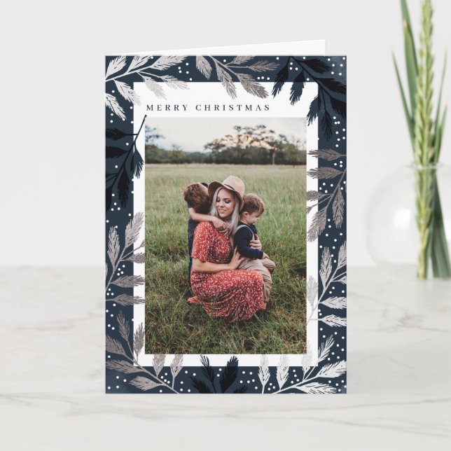 Foil Branches Merry Christmas Photo Holiday Card (Front)