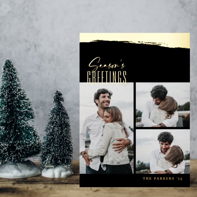 Foil Brushstroke Script Collage Christmas Card (Creator Uploaded)