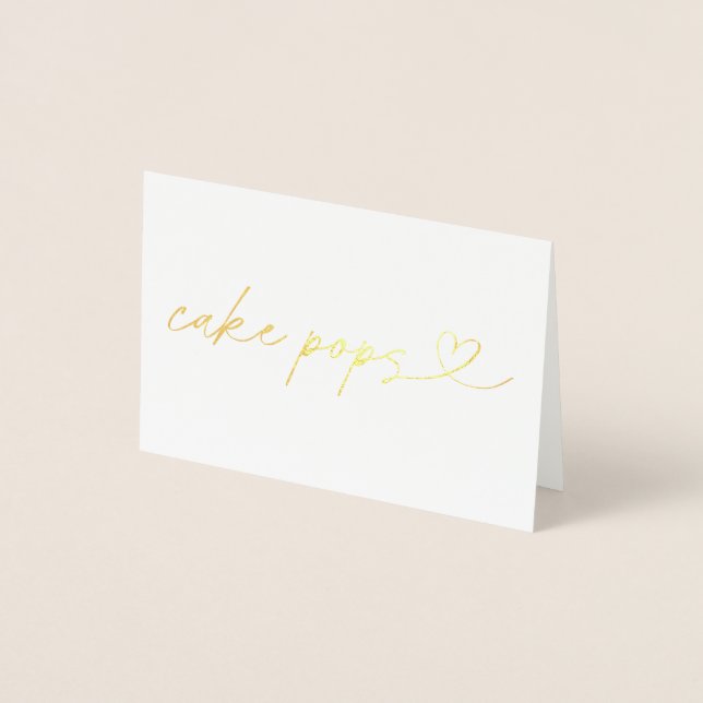 Foil Cake Pops Food Label Wedding Table Card (Front)
