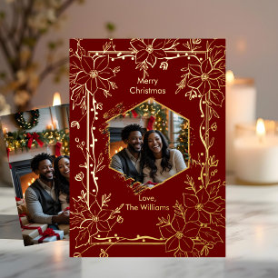 Foil Christmas Card Template 2 Photo Maroon Gold