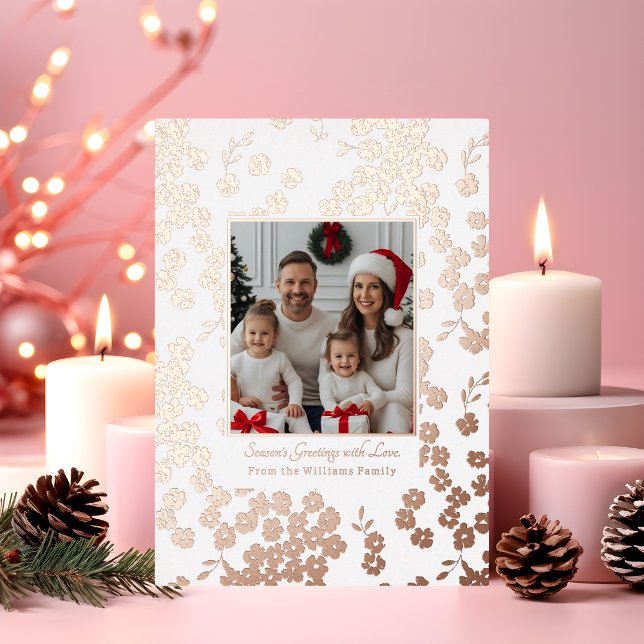 Foil Christmas Card Template Photo Floral Holiday (Creator Uploaded)