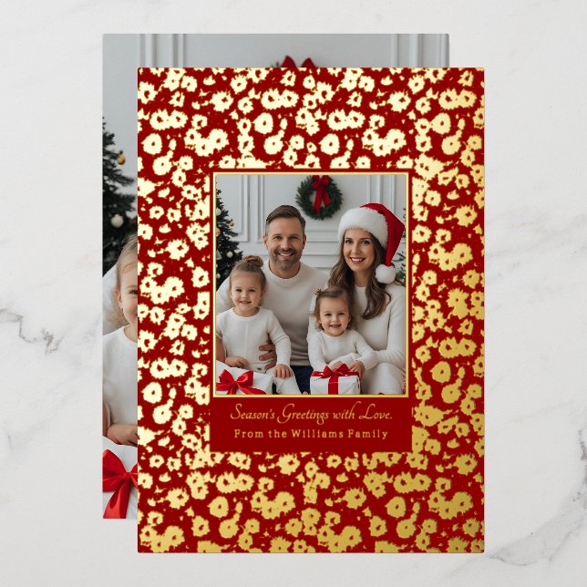 Foil Christmas Card Template Photo Flowers Texture (Front/Back)