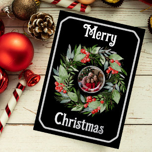 Foil Christmas Holiday Card Wreath Family Photo