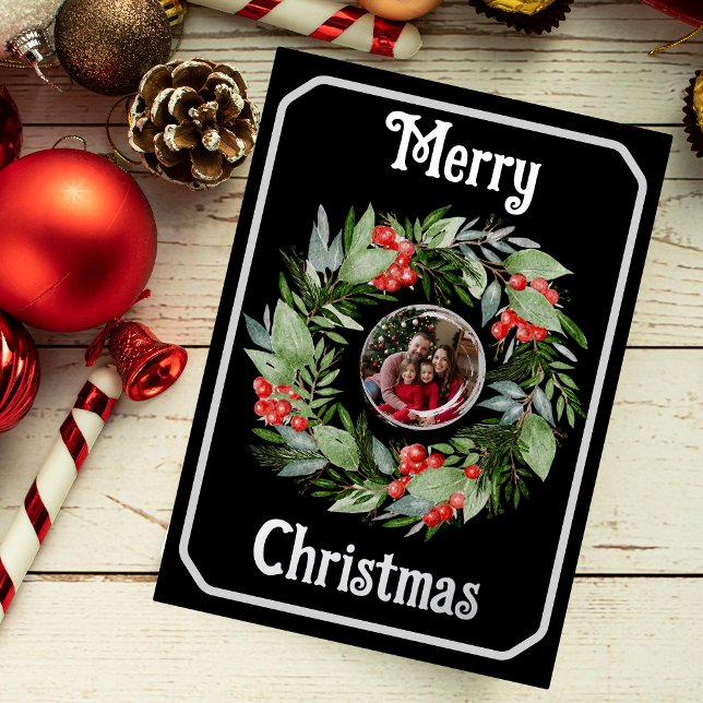 Foil Christmas Holiday Card Wreath Family Photo (Creator Uploaded)