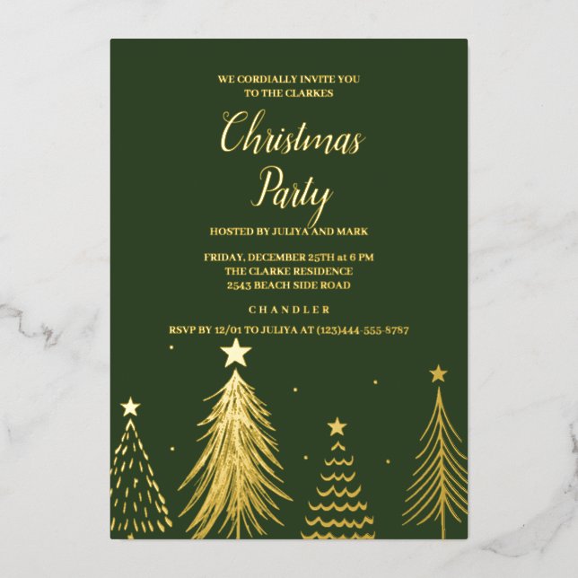 Foil Christmas tree Christmas Party Invitation (Front)