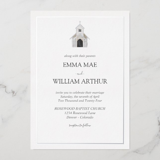 Foil Classic Church Wedding Invitation (Front)