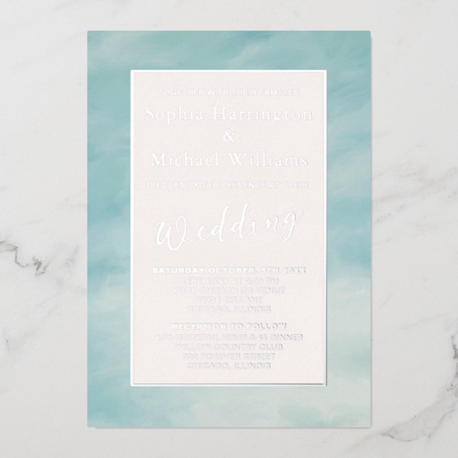 Foil Clouds & Sky Boho Serene Wedding Invitation (Front)