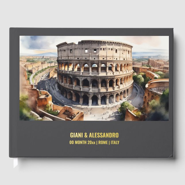 Foil Colosseum watercolor destination wedding Rome Guest Book (Front)