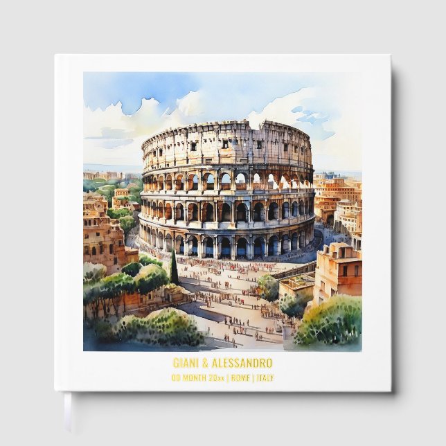 Foil Colosseum watercolor rome italy wedding Guest Book (Front)