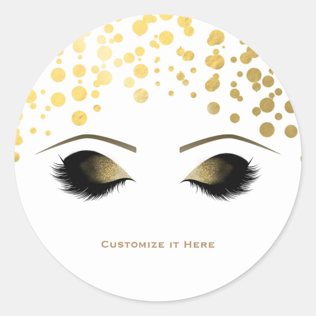 Foil Confetti Dots Gold Makeup Eyelashes Glam Classic Round Sticker (Front)