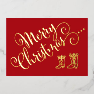 Foil Cowboy Boots Christmas Card
