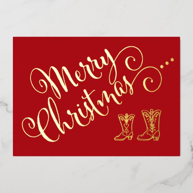 Foil Cowboy Boots Christmas Card (Front)