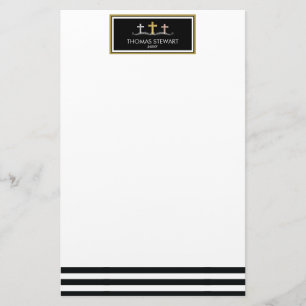 Foil Cross Trio Striped Religious Stationery