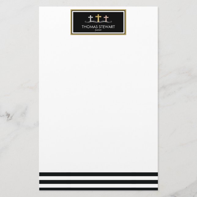 Foil Cross Trio Striped Religious Stationery (Front)