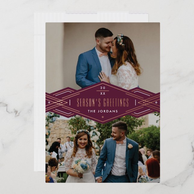 Foil Deco Band 2-Photo Holiday Card - Purple (Envelope)