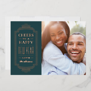 Foil Deco New Year's Holiday Card - Teal