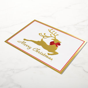 Foil deer with red bow custom Christmas Holiday Card