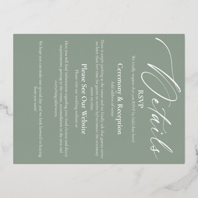 Foil Detail Card for Invitation Packs (Back)