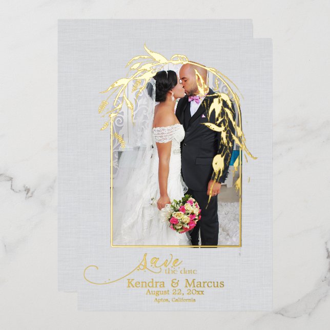 Foil Dusty Blue Eucalyptus Archway YOUR PHOTO (Front/Back)