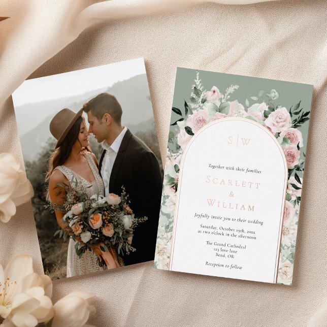 FOIL Dusty Rose Gold Sage Monogram Photo Wedding (Creator Uploaded)