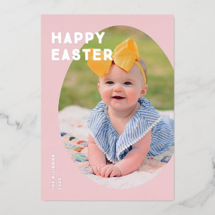 Foil Easter Egg Frame Holiday Photo Card - Pink