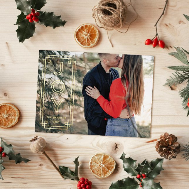 Foil Elegant Deco Joy Frame Holiday Photo Card (Creator Uploaded)
