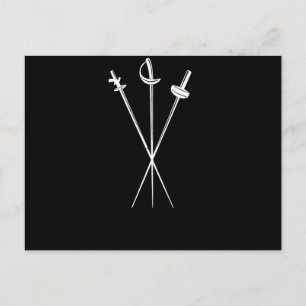 foil epee sabre swords fencing sword fighting postcard