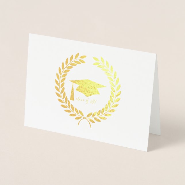 Foil Etched Cap and Leaves Graduation Card (Front)