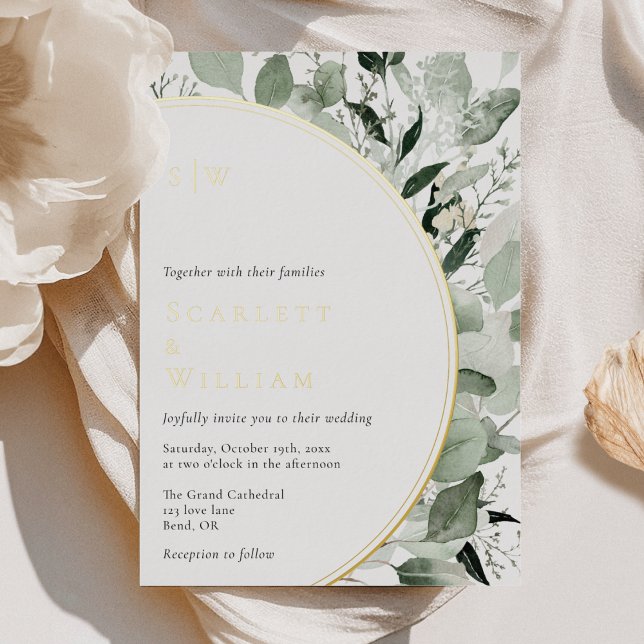 FOIL Eucalyptus Greenery Gold Monogram Wedding (Creator Uploaded)