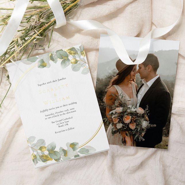 FOIL Eucalyptus Greenery Gold Simple Photo Wedding (Creator Uploaded)